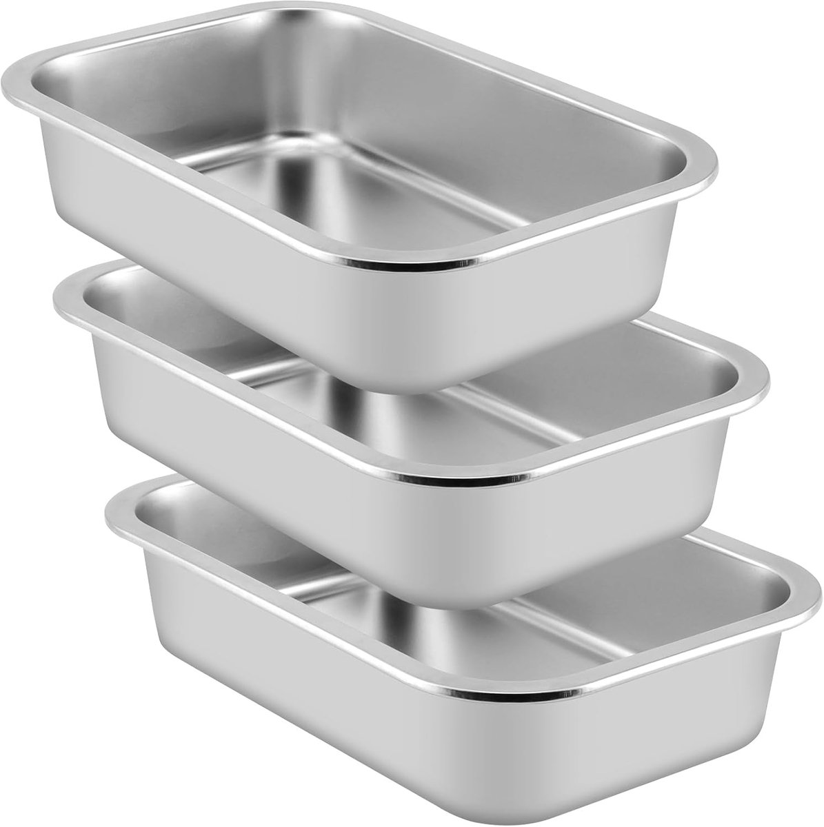 SnelShoppen - 3 Stuks RVS Bakplaat - 32 x 22 x 7 cm - Bakvormen voor Taart, Brownie, Lasagne - Roestvrijstaal, Rectangular, Silver - Keukenaccessoires