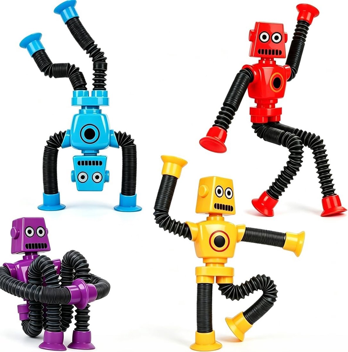 4 stuks telescopische zuignaprobot speelgoed met telescopische zuignap, speelgoed voor sensorische robot, speelgoed voor kinderen, telescoop, anti-stress, educatief speelgoed tegen