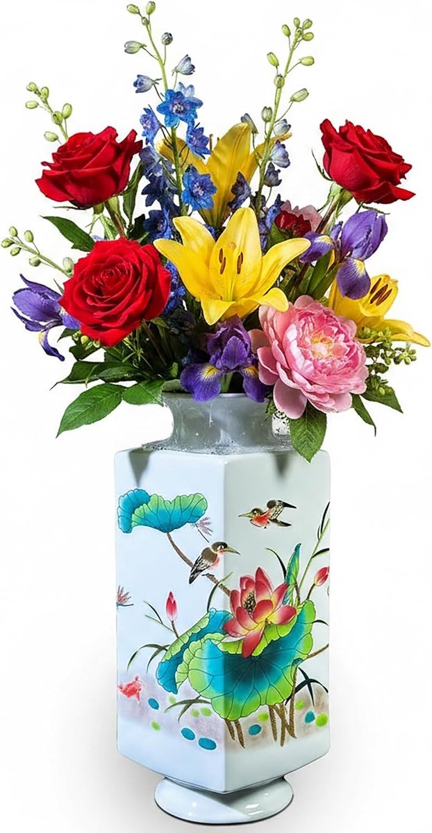 Porseleinen beeldjes - Jingdezhen bloemenvaas - handgeschilderd - ideaal voor thuisdecoratie - ShopVlot