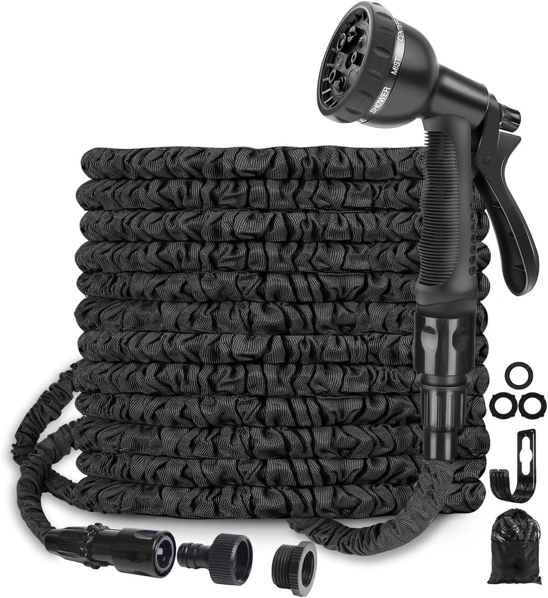 tuinslang 15m, tuinslang uitbreidbaar van 5m tot 15m, incl. 3/4&1/2 inch connector 8-functies spuitpistool, knikbestendig & licht, flexibele slang voor tuinirrigatie & reiniging