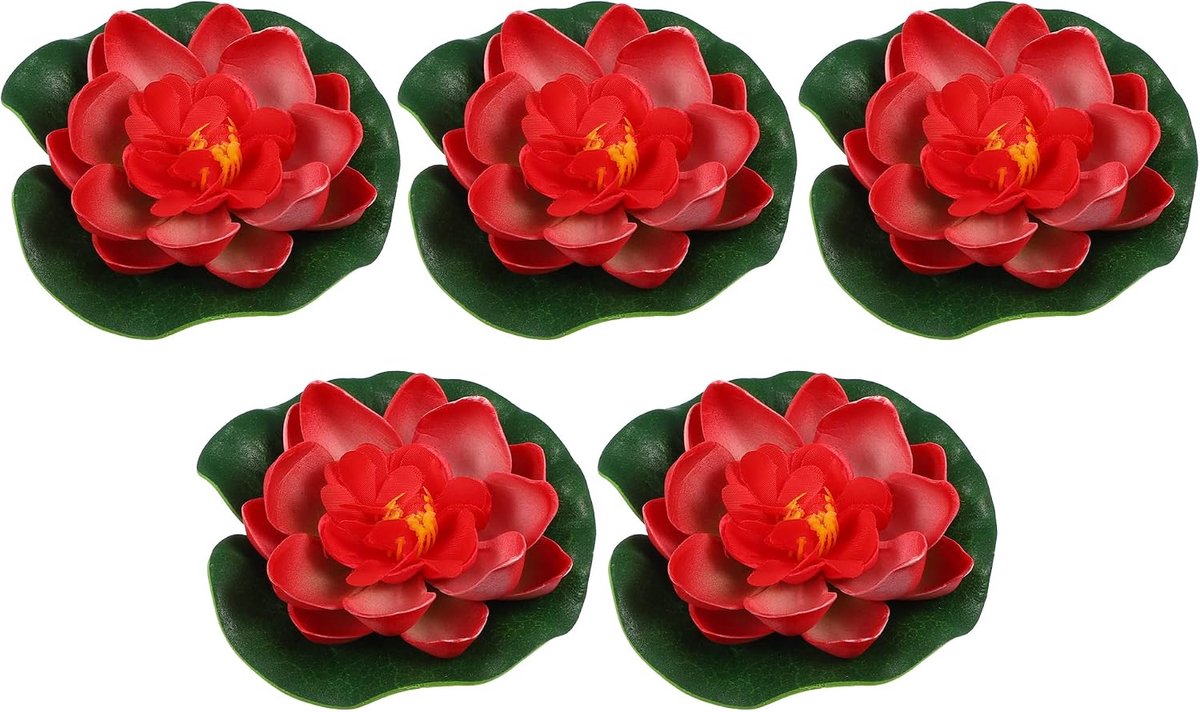 5 Stuks Kunstmatige Drijvende Lotusbloem, Kunstmatige Lotusbloem Voor Vijver Decoratie, Rood, 3.9"