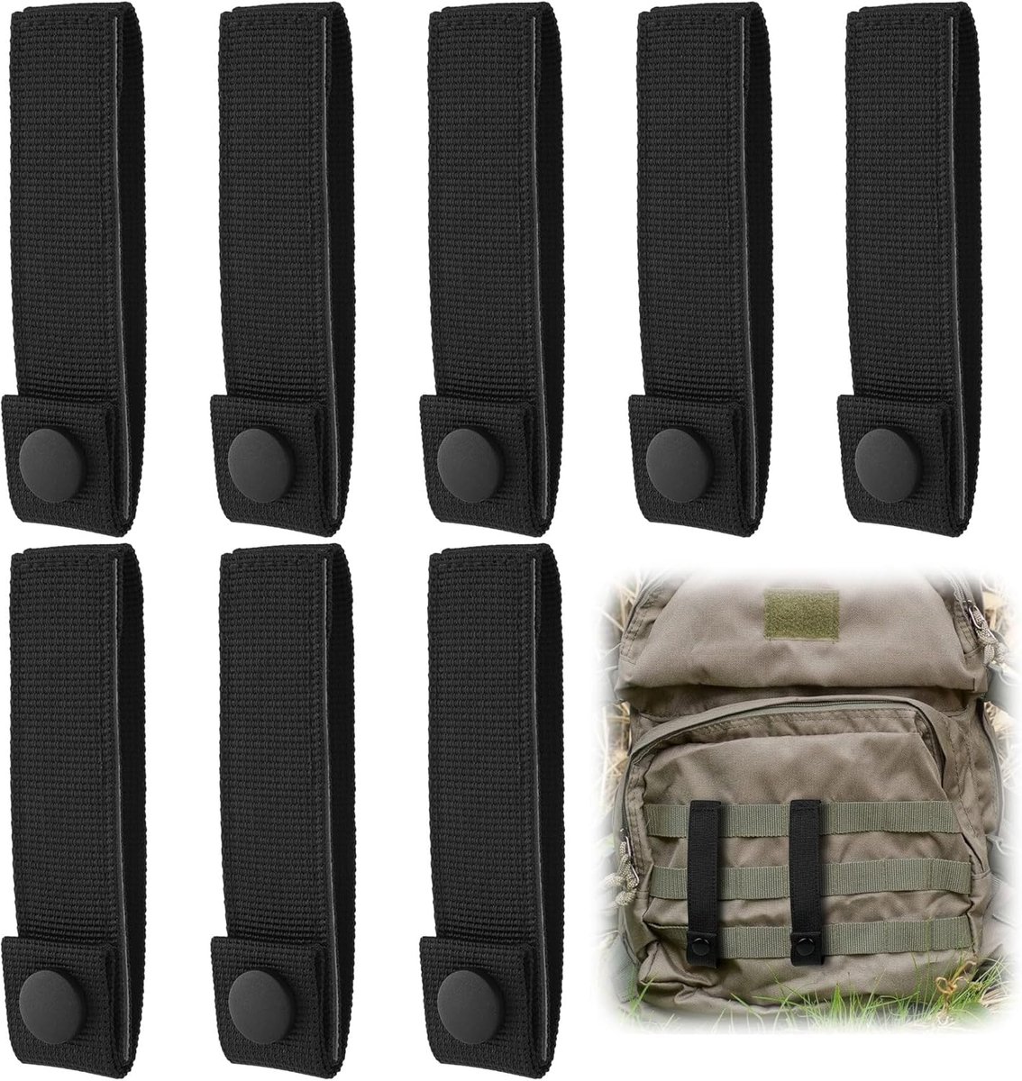8 Stuks Molle-Riemen voor Tactische Rugzak en Vesten, Klittenbandstrips, Accessoires voor Outdoor-Rugzakken (Zwart)