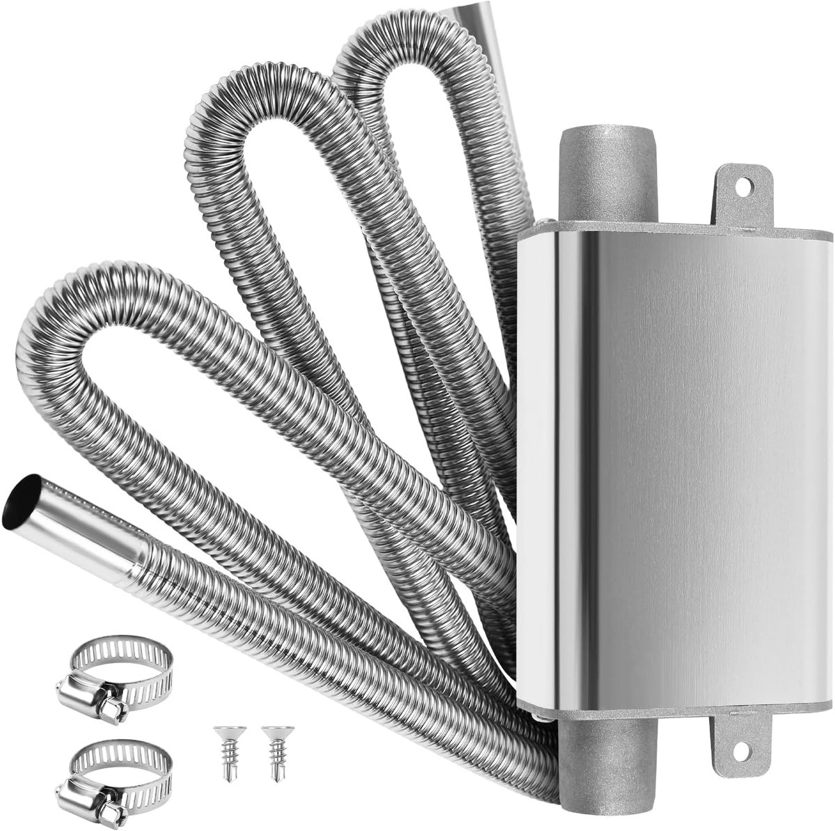 verbeterde geluiddemper met uitlaatslang van 300 cm voor stroomgenerator, auto, roestvrij stalen uitlaatpijp, staande verwarming, uitlaat met uitlaatslangen met 2 klemmen voor