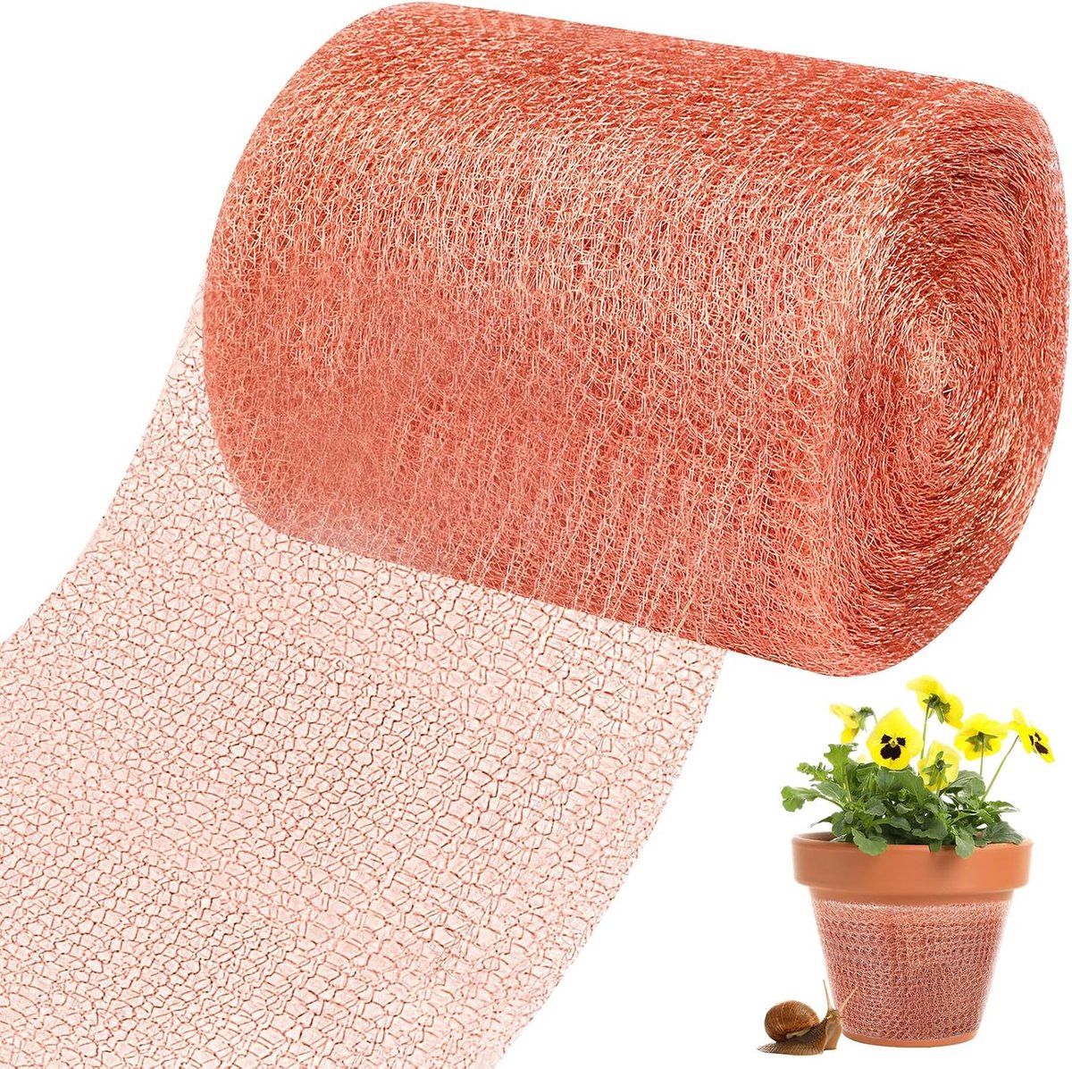 Kopernet tegen slakken, 127 mm x 6 m, flexibel koperen gaas voor planten, bescherming, hekval, tuin- en moestuin - ShopVlot