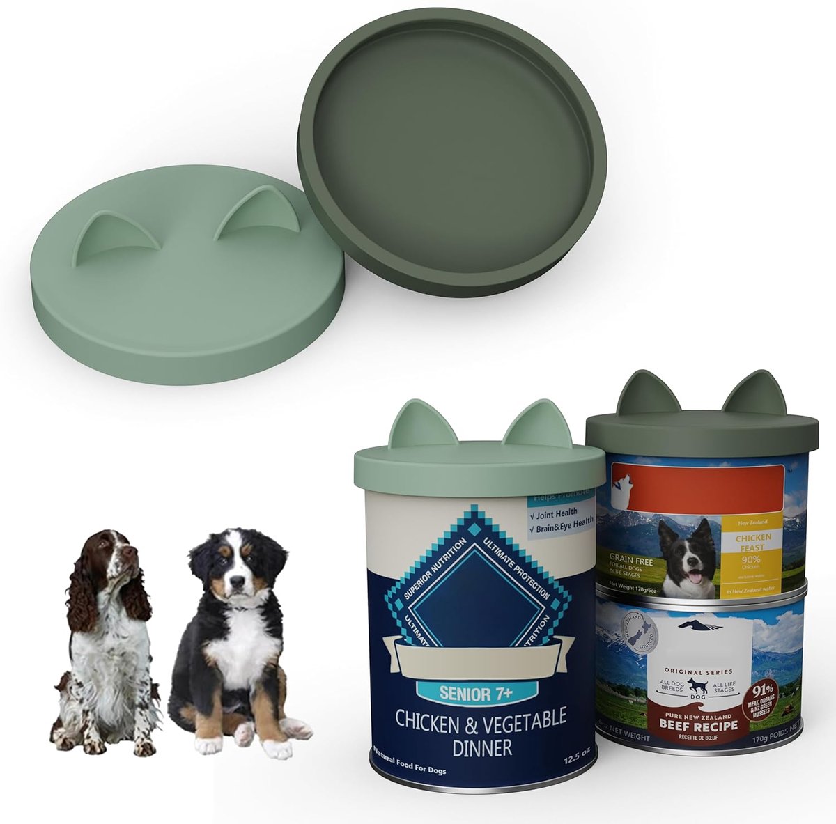 Honden- en kattenvoedselblik deksels 75mm - silicone camo & lichtgroen - herbruikbaar en veilig - SnelShoppen