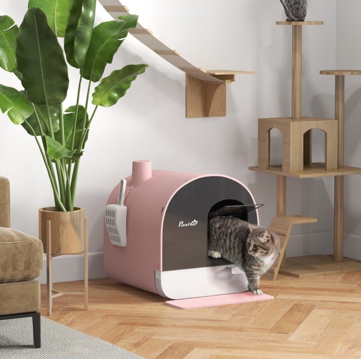 COVREO Kattenbak met deksel 43 x 44 x 47 cm roze, kunststof, met filter