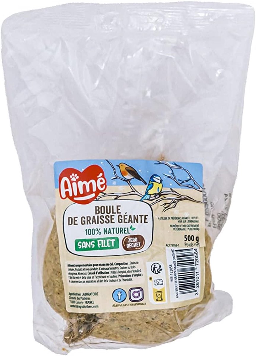 SnelShoppen - AIME Odc Huge vetbal 500 g met bevestigingsriem - Perfect voor vogels, tuin, voederhuisje, buiten, natuur, dieren, wintervoeding