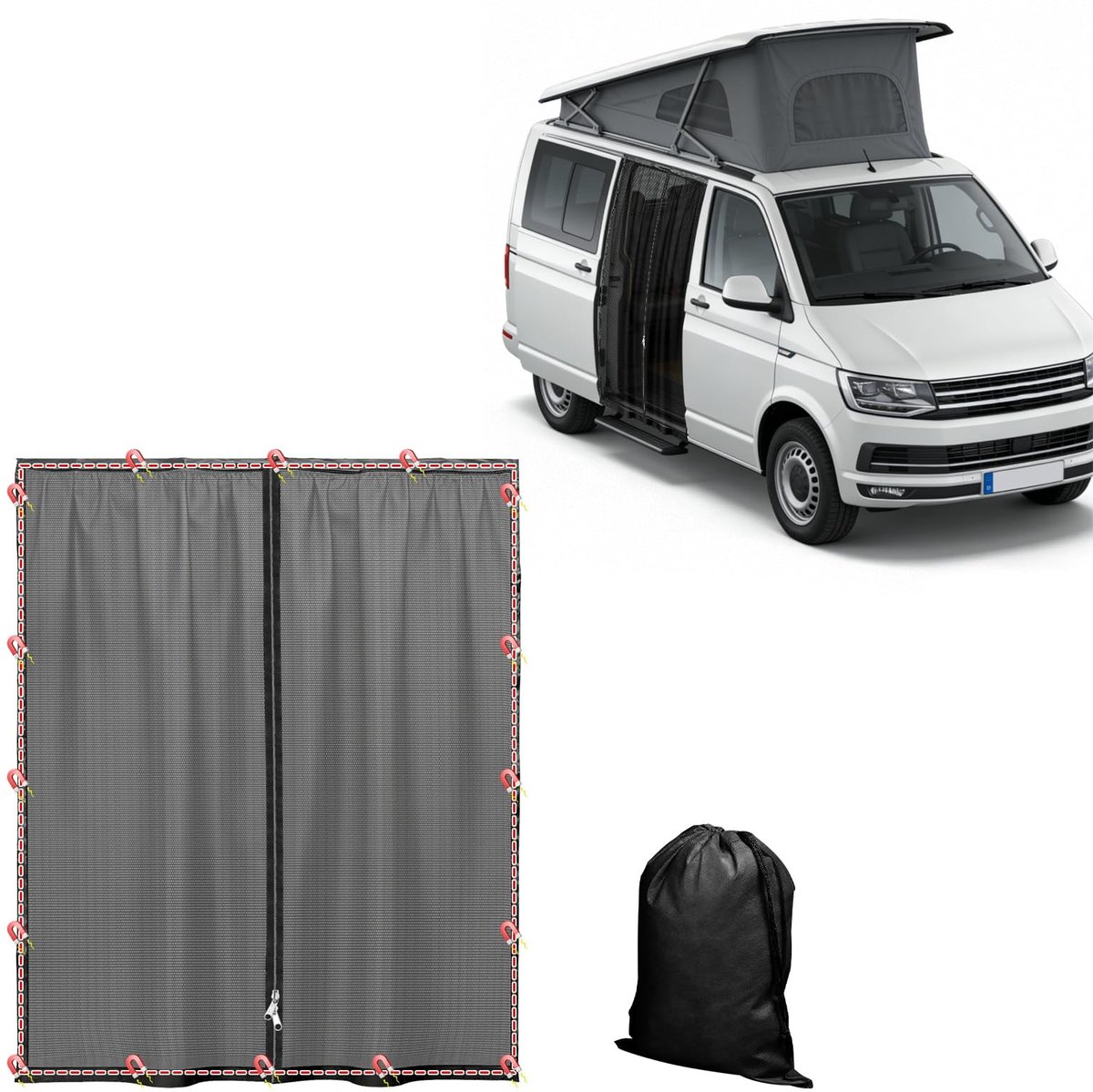 Omgoods - Mosquito Net voor Auto Zijdeur VW T5 T6 - Magnetisch en Met Rits