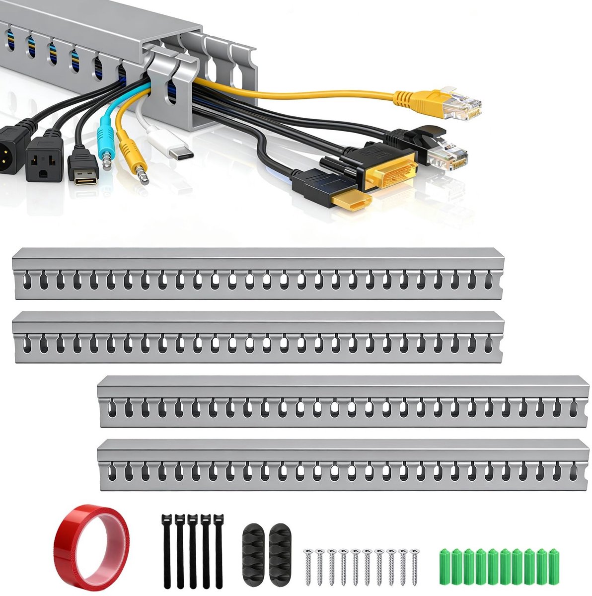 Omgoods - 4 Stuks Bedradingskanaal - Vlamvertragende Kabelgoot voor Desk Management zonder Boren
