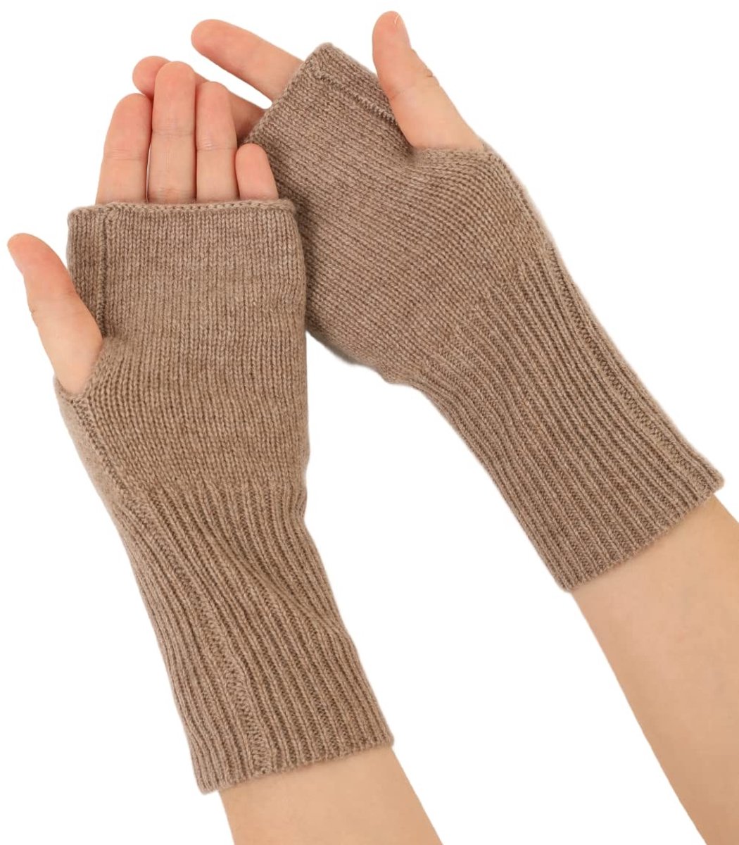 Omgoods - Dikke Vingerloze Cashmere Wool Handschoenen in Bruin