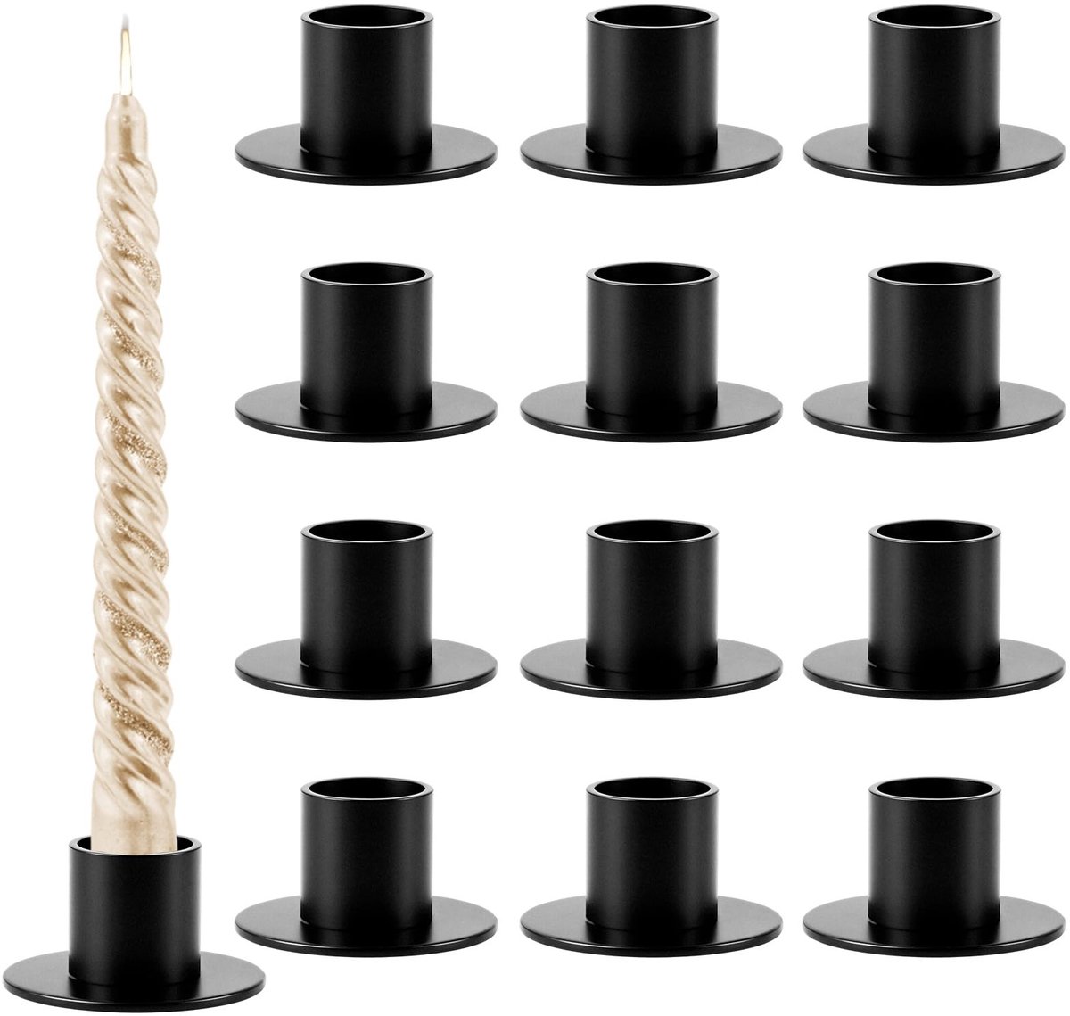 Omgoods - 12 Stuks Zwarte Kandelaarset - Staafkaarsenhouder voor Tafeldecoratie