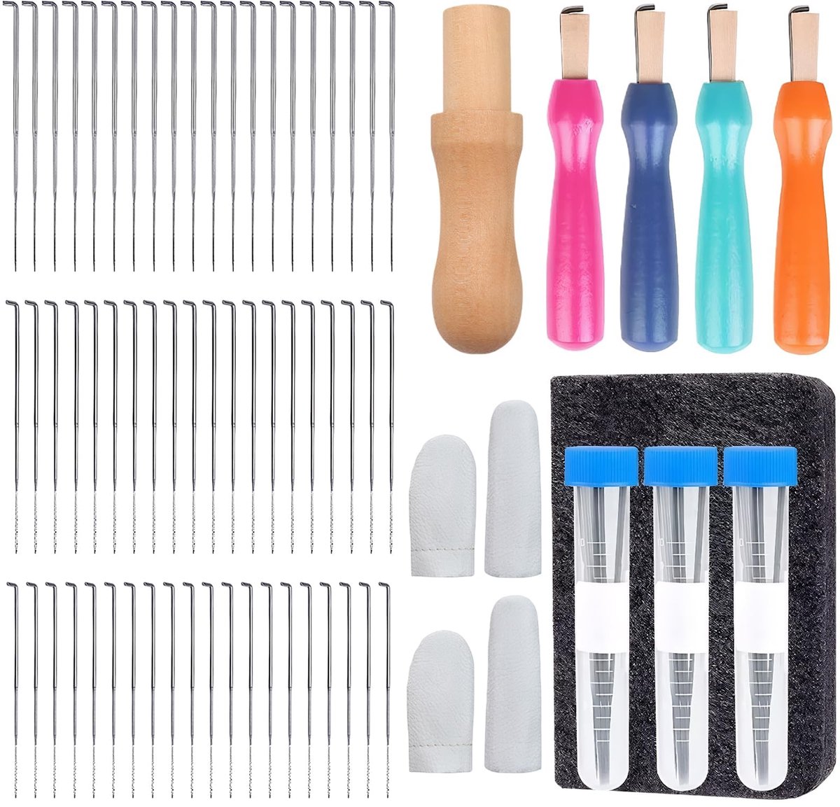 Omgoods - Viltnaalden Set voor Droog Vilten - 71 Stuks met Houten Grepen