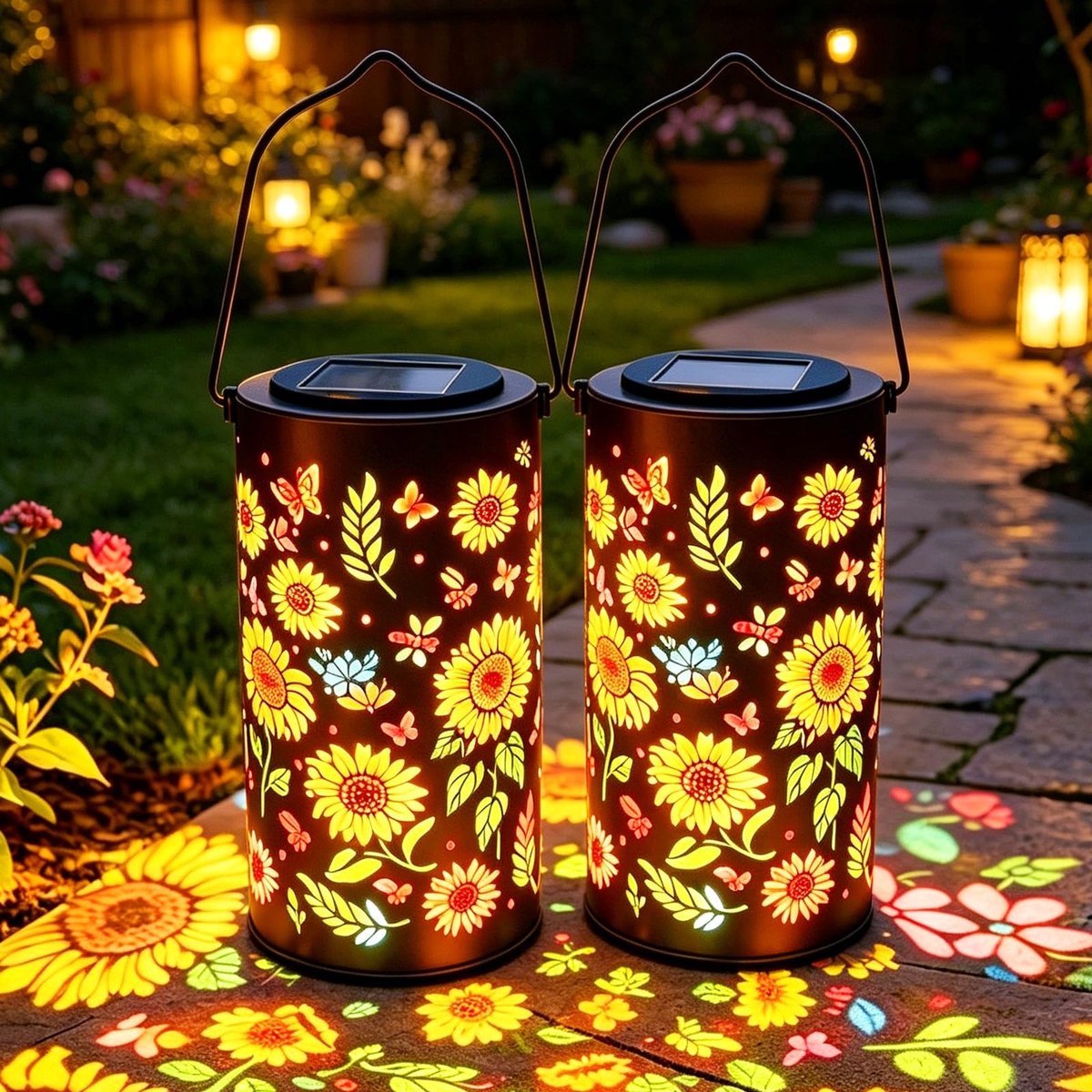 Omgoods - Set van 2 Retro Solar Lantaarns voor Buiten