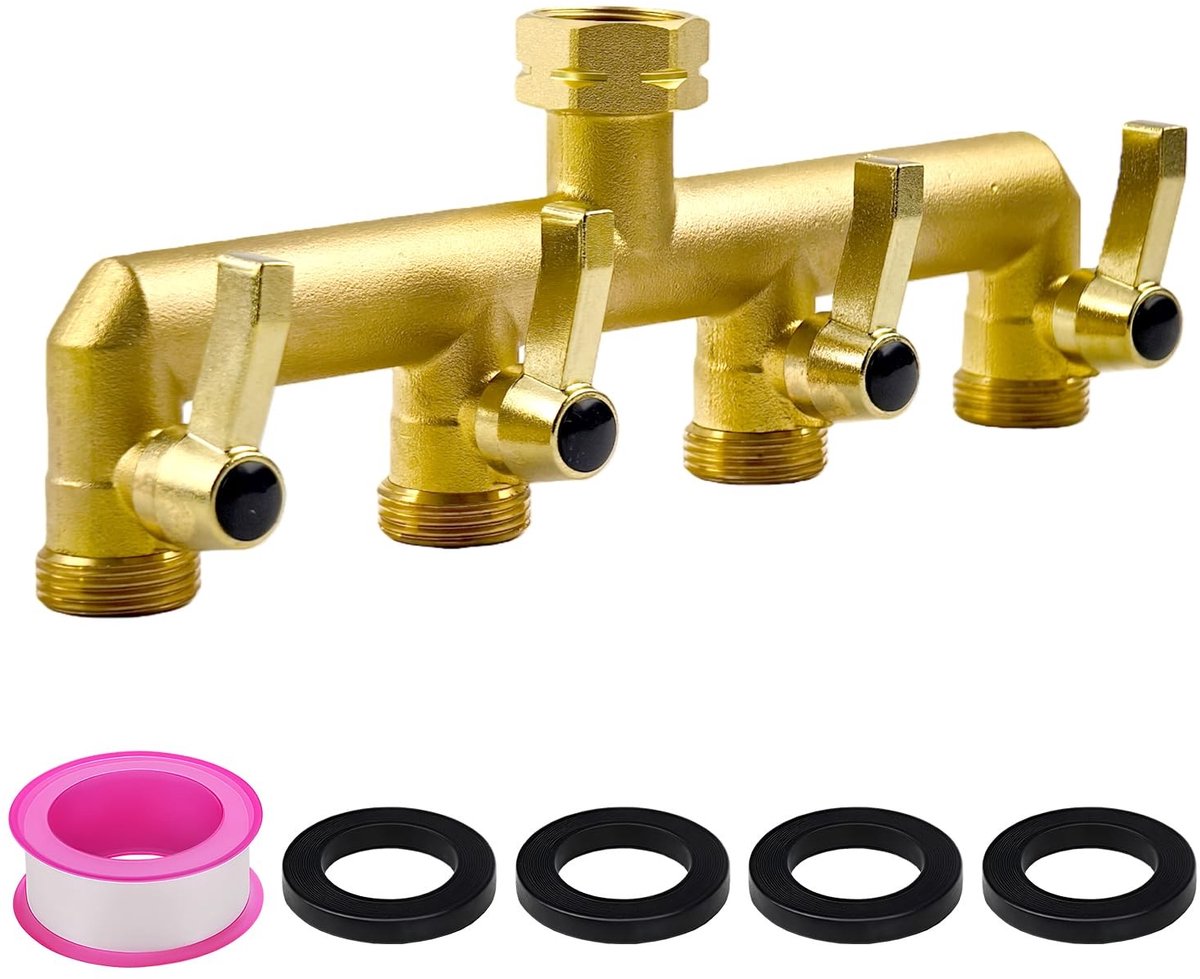 Omgoods - 4-Weg Tuinslang Splitter van Massief Messing