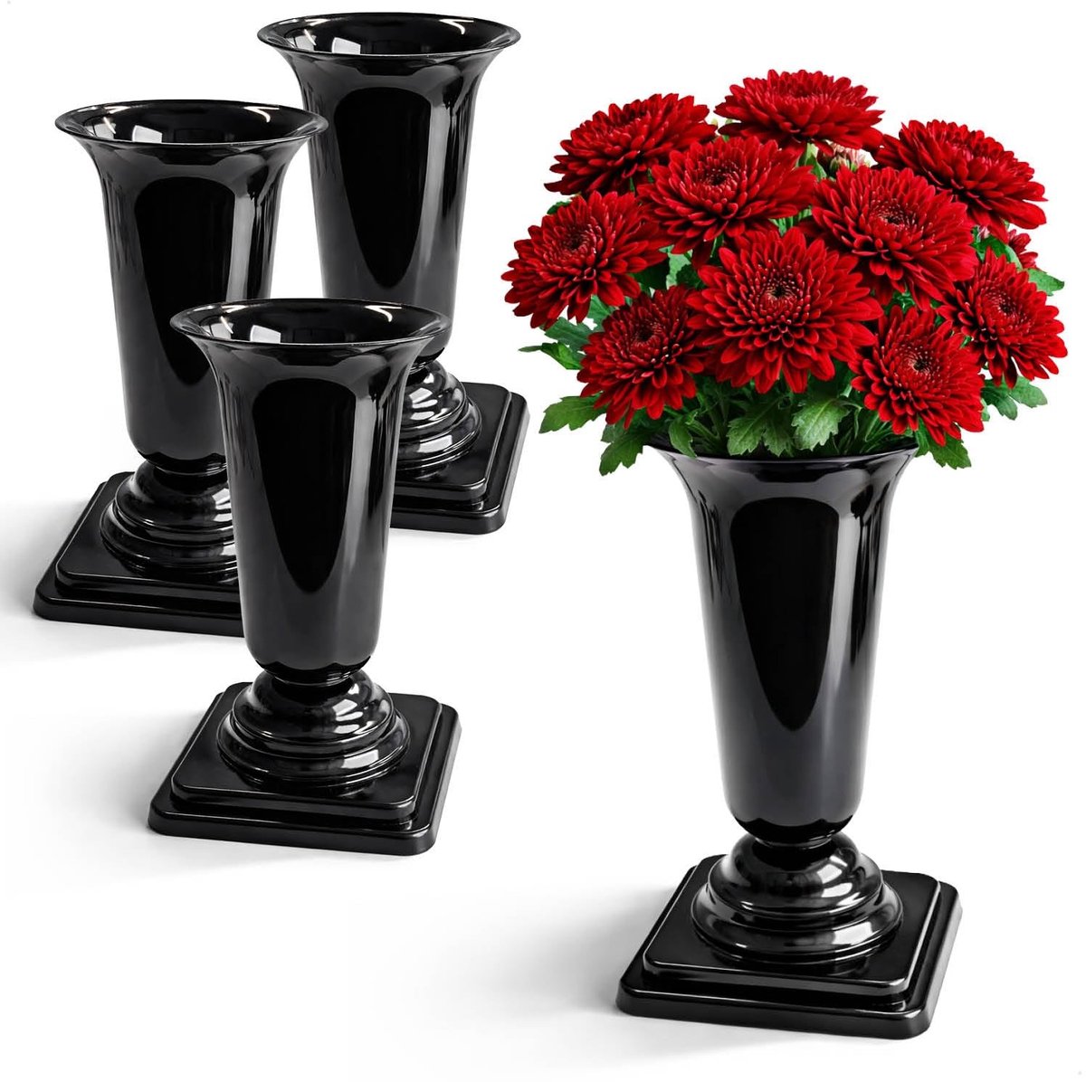 Omgoods - Set van 4 Zwarte Grave Vazen met Stand voor Bloemenarrangementen
