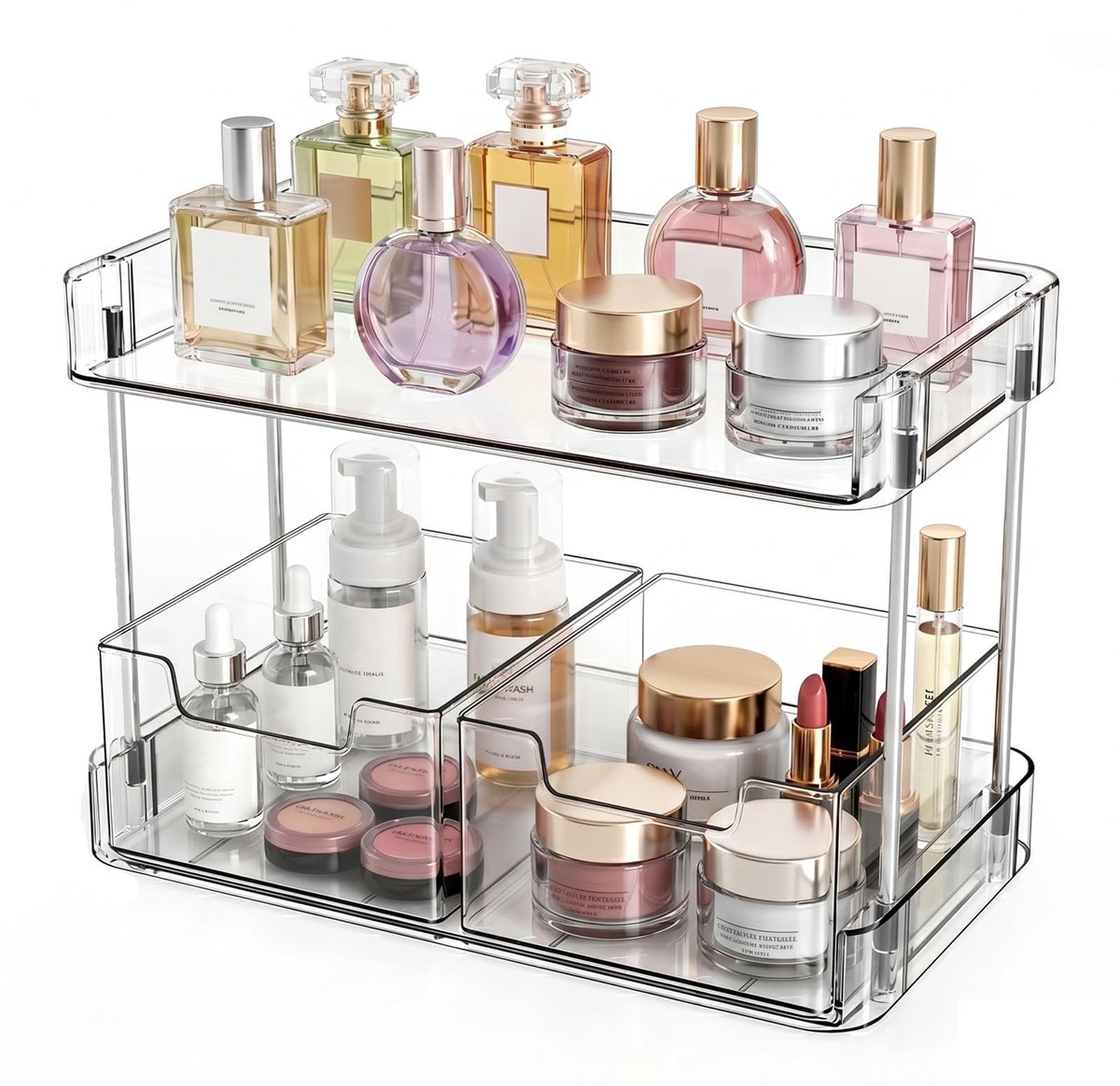 Omgoods - Transparante Make-up Organizer met 2 Lades - Ideaal voor Cosmetica