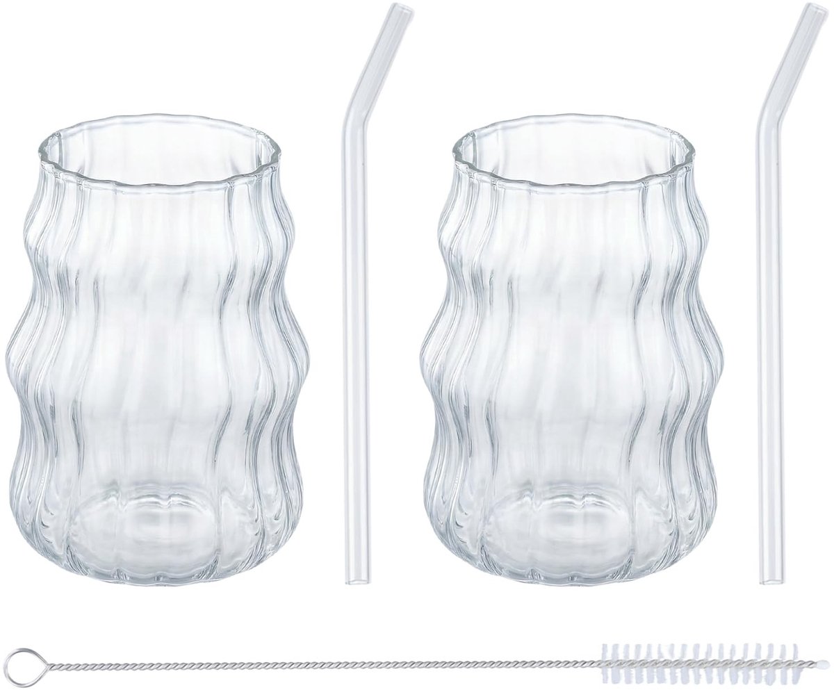 Omgoods - Cappuccino Bekers van Borosilicaatglas - 500 ml met Rietjes
