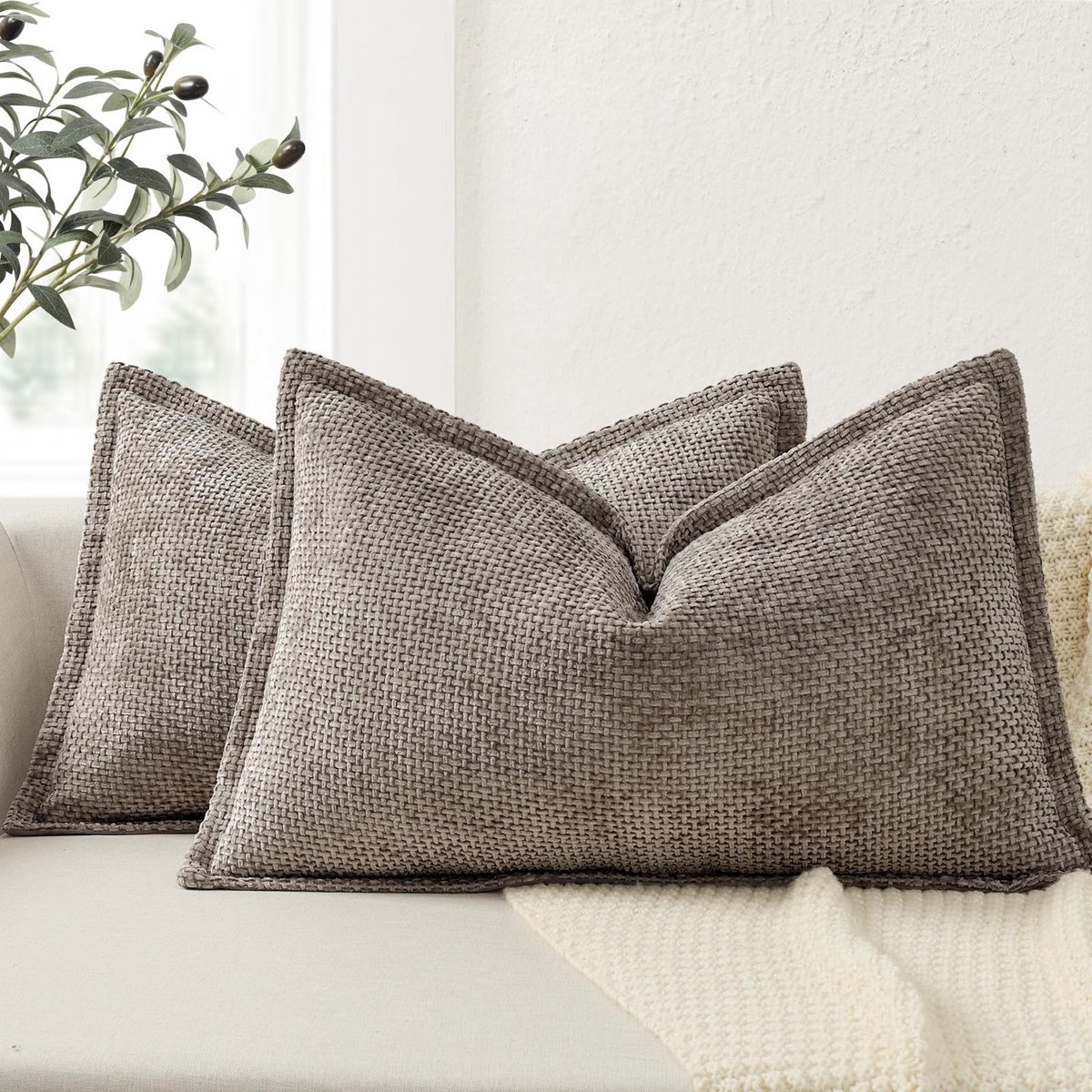 Omgoods - Set van 2 Chenille Kussenslopen 40x60 cm Khaki
