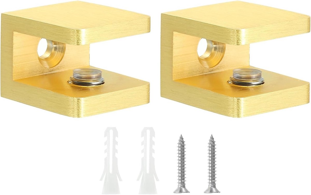 Omgoods- Plankbeugels Verstelbaar - Glasklemmen voor Glasplaat - Messing - Antislip Pads - Niet-boren Planksteunen - Totale Dikte 18,5 mm - Glasklem