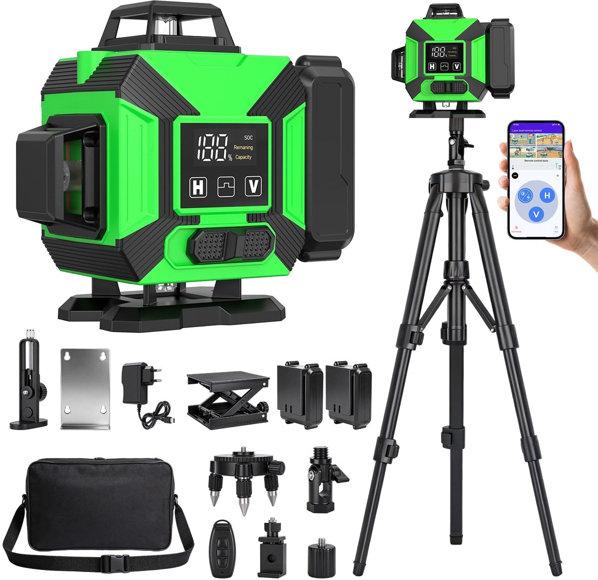 Omgoods - Zelfnivellerende Laserwaterpas met Statief - 4 x 360° Groene Laser