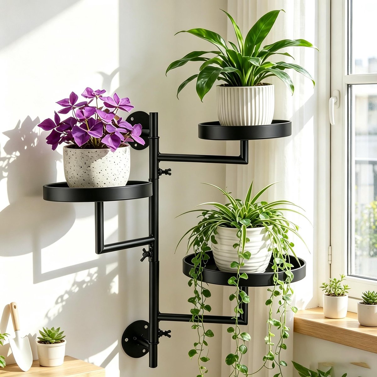 Omgoods - Rotating Plant Rack met 3 Laagjes voor Binnengebruik