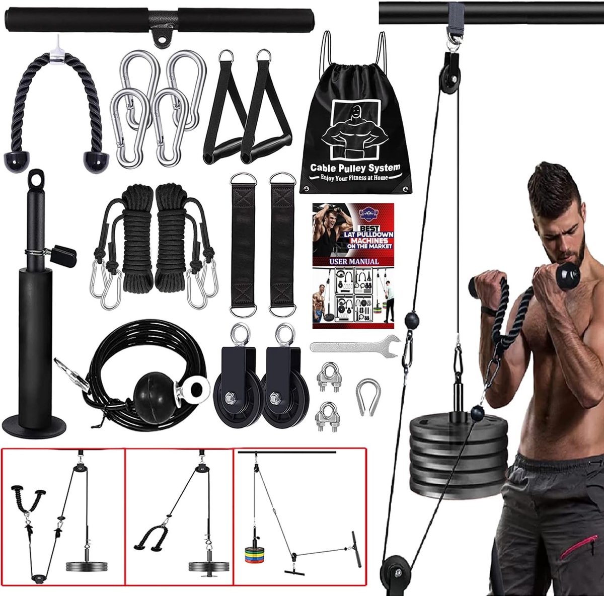 Geavanceerd Kabel Pulley Systeem voor Thuisgym - Krachttraining Accessoires voor LAT Pull Down, Triceps, Biceps en Schouderoefeningen