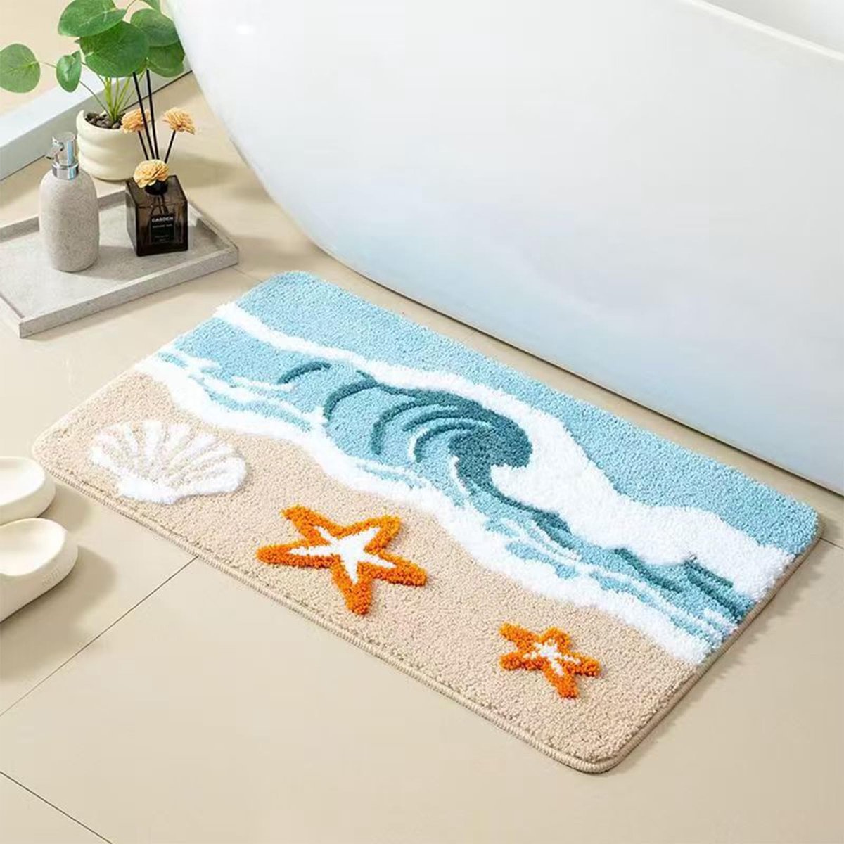 Omgoods - Badmat Microvezel Antislip 40 x 60 cm Ozean Welle