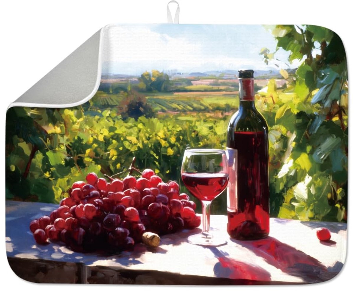 Omgoods - Grape Absorbent Dish Drying Mat 18"x24" voor Keuken en Koffie Bar