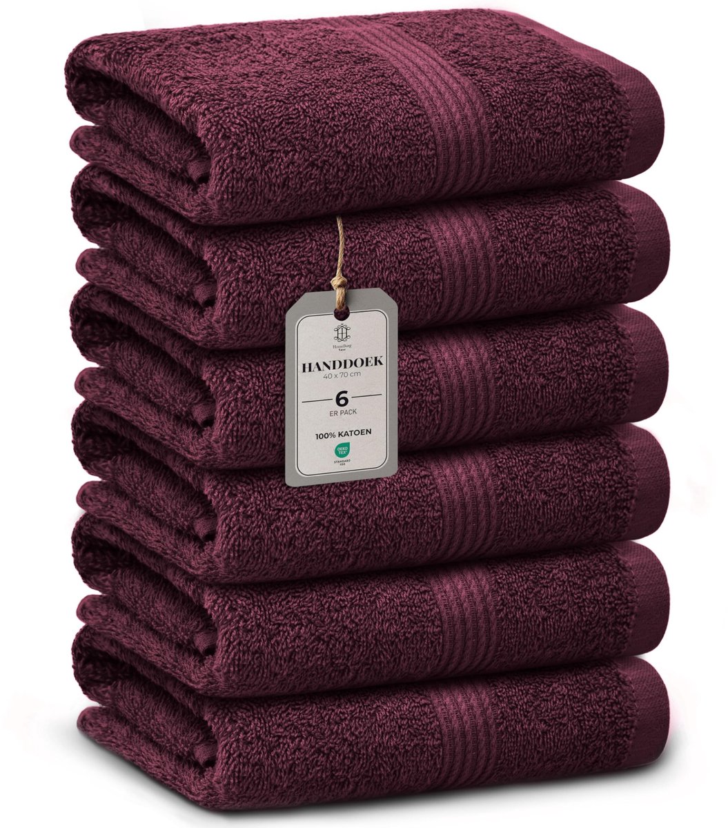 Omgoods - Luxe Set van 6 Handdoeken - Zacht Katoen, Sneldrogend, 40×70 cm, Burgondisch