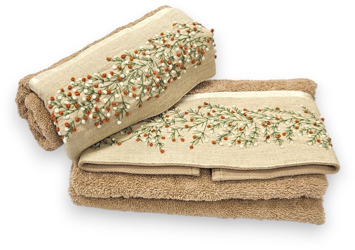 Omgoods - Badhanddoekenset 1+1 Beige Elenor - 100% Katoen - OEKO-TEX Gecertificeerd