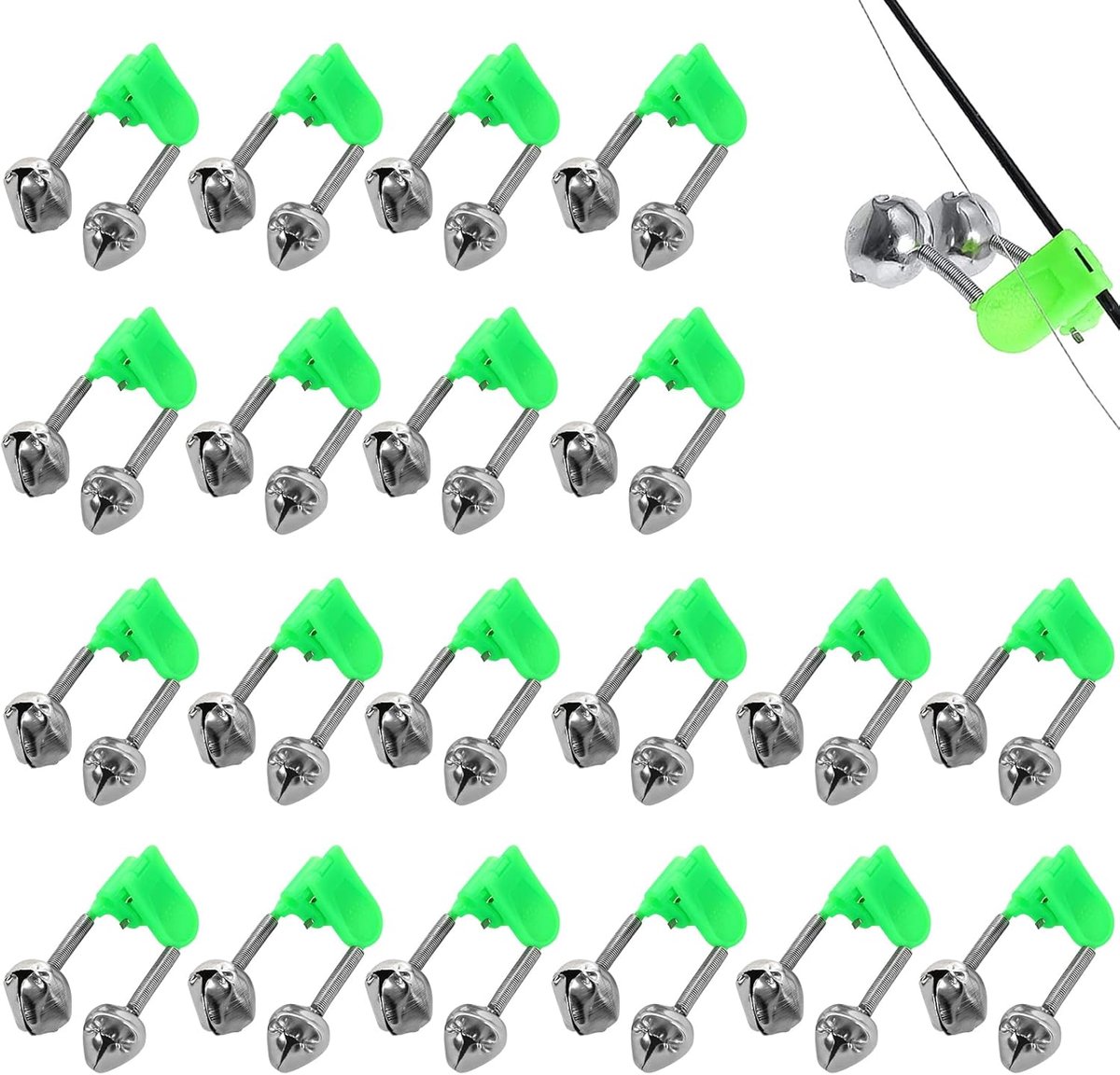SnelShoppen - 20 Stuks Visbelletjes voor Vissen Nachtvissen Bel Alarms Plastic Hengelaccessoires met Klem en Lichtstaafhouder Geschikt voor Diverse He