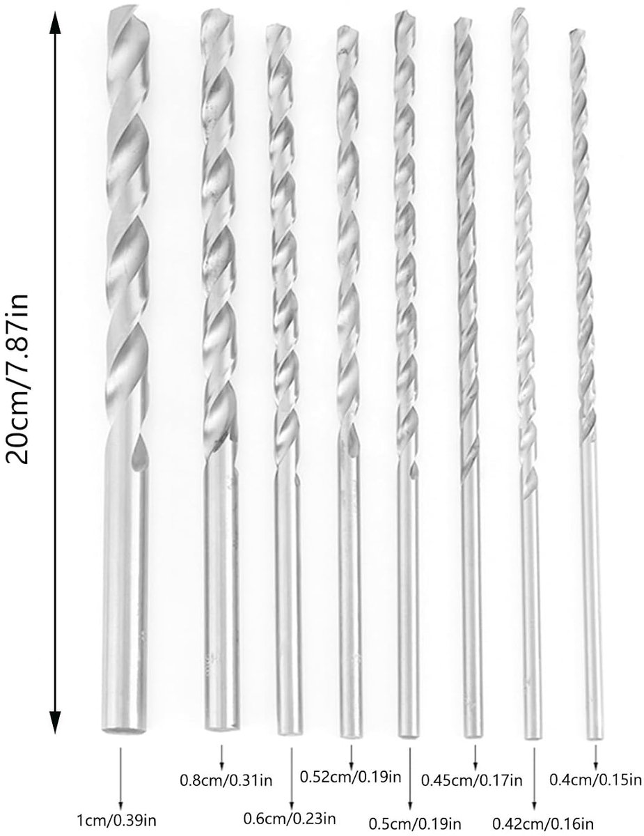 SnelShoppen - 8-delige HSS Boorbits Set Extra Lang 4-10mm Spiral Boor Gereedschap voor Hout - Professionele Boormachines
