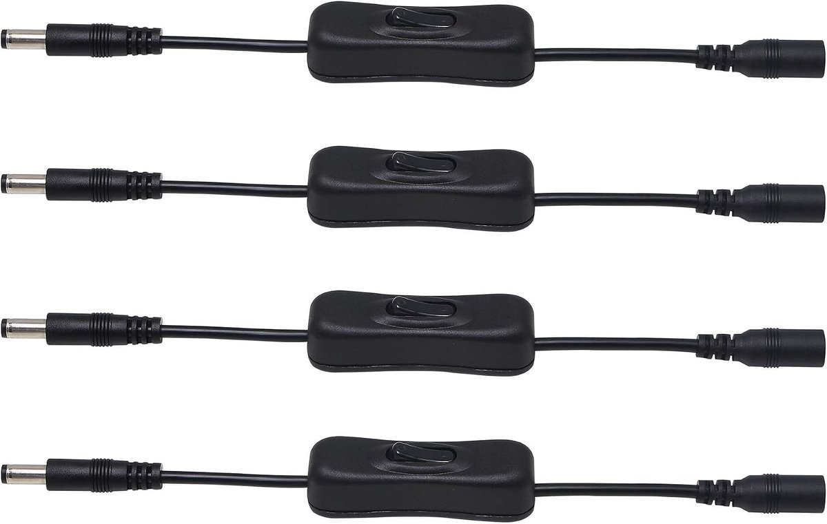 20cm DC 5.5mm x 2.1mm Male to Female On/Off Switch Cable CANGING for LED CCTV Security Camera (4-Pack) - ShopVlot