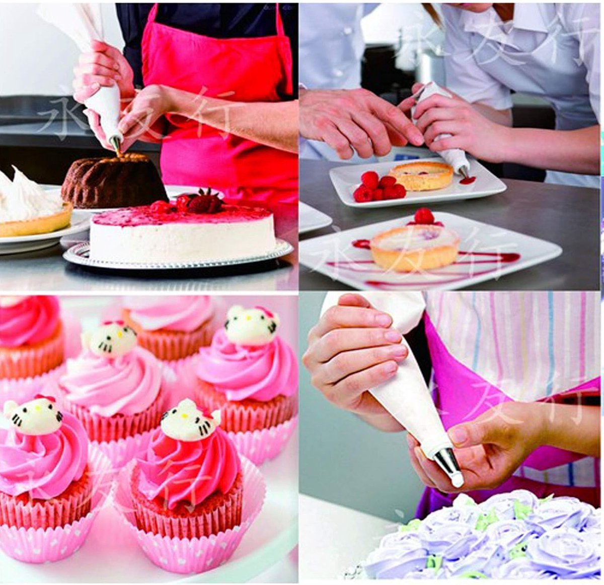 SnelShoppen - Herbruikbare Spuitzakken Set 4 Stuks, Dikke Cupcake Glazuur Spuitzakken, 4 Maten Taart Decoratie Zakjes - Mini Klein Middel Groot, Roze,