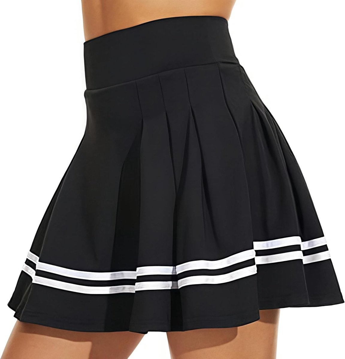 Hoge Taille Tennisrok voor Dames met Ingebouwde Shorts en 2 Zakjes, Ideaal voor School en Sportactiviteiten