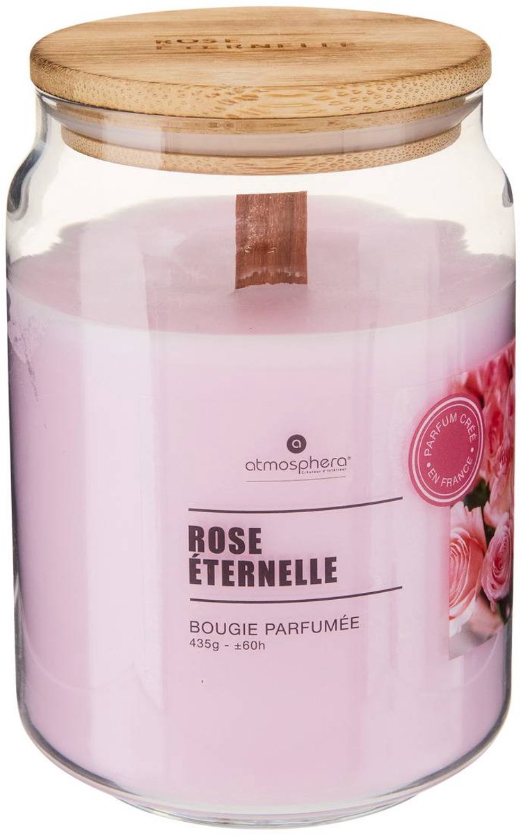 Geurkaars 435 g in glazen pot met bamboedeksel VIKY