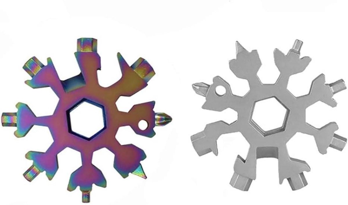Sneeuwvlok Multitool - Multifunctioneel Gereedschap - Buitenactiviteiten - Roestvrij Staal - 6.4 cm - Wit Veelkleurig