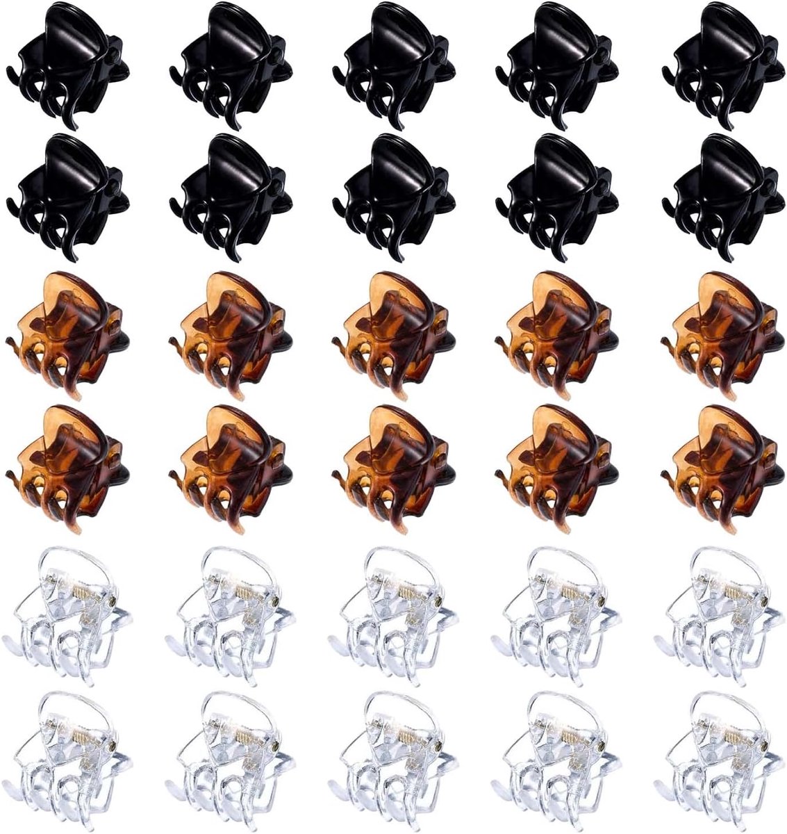 SnelShoppen - 30 Stuks Mini Haarclips - Plastic Haarclauwen - Antislip Haarklemmen - Haaraccessoires voor Vrouwen en Meisjes - Zwart, Bruin en Doorzic