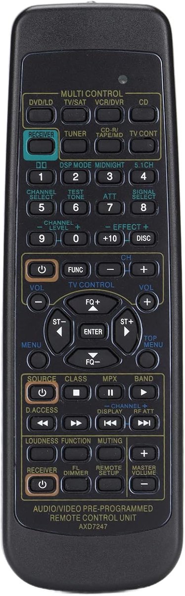 SnelShoppen - Vervangende Afstandsbediening voor Pioneer Audio en Video Ontvanger, Geschikt voor VSX-D309, VSX-D409, VSX-D411, VSX-D412, Zwart, Geen I