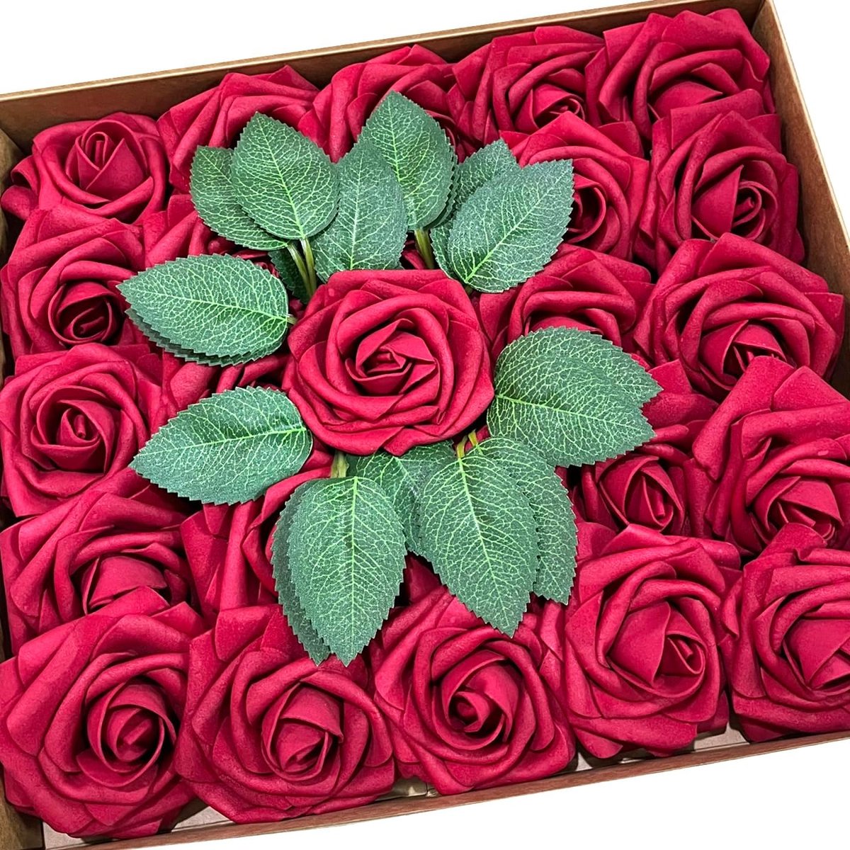 Nepprozen 25pcs - Donkerrode Foam Rozen - Realistisch uiterlijk - Perfect voor DIY boeketten - ShopVlot