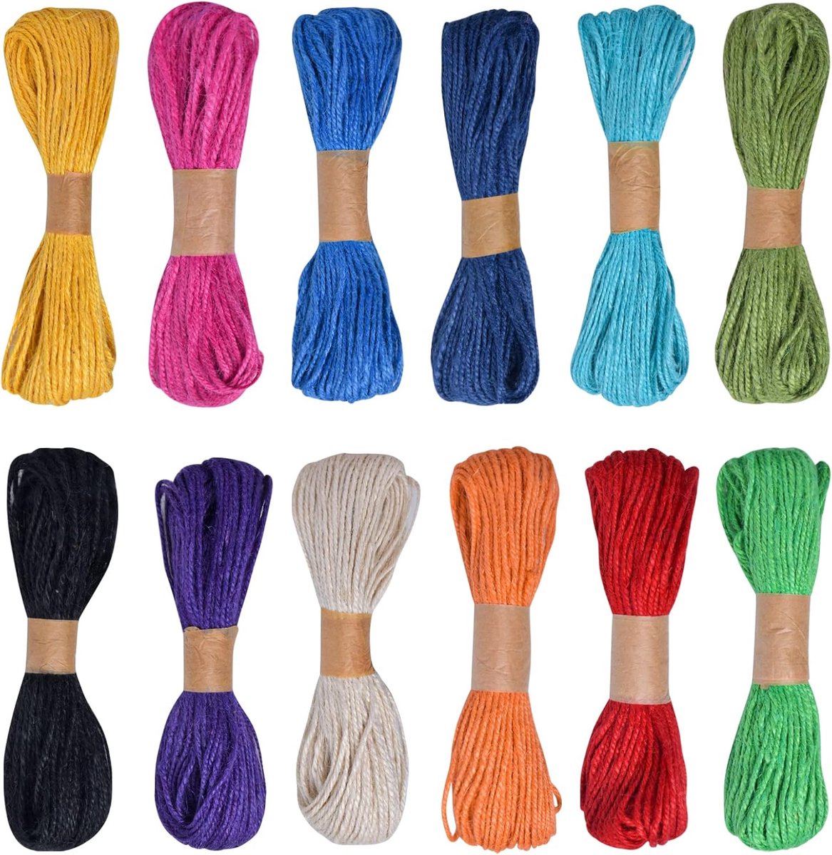 SnelShoppen - Jute Touw Kleurrijk, 12 stuks 2mm x 10m Jute Draad, Decoratief Touw voor Cadeaus, Verpakkingstouw, Knopen, Creatief Werk, DIY Kunst