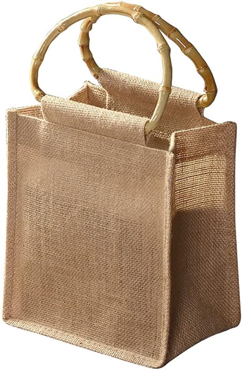 SnelShoppen - Jute Handtas, Jute Winkeltas, Bamboe Winkeltas met Ringhandvatten, Bamboe Handtas voor Winkelen, Picknick, Cadeaus, Reizen, Strand, Brui