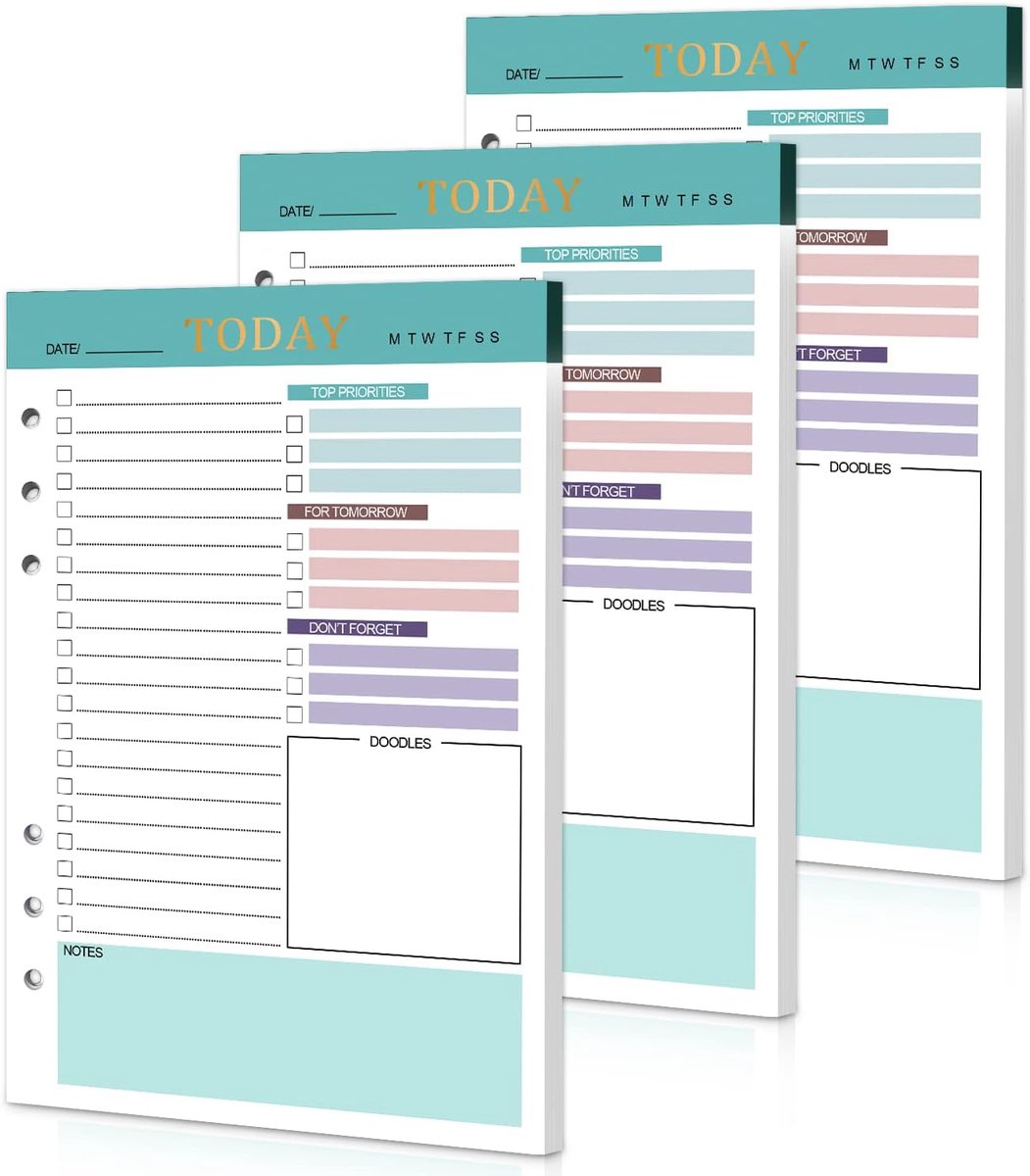 SnelShoppen - A5 To Do Lijst Papieren Planner Non Daté 3 Paquetes 6 Gaten 150 Bladen A5 Herbruikbaar Dagelijkse Planner met Takenlijst, Schema en Noti