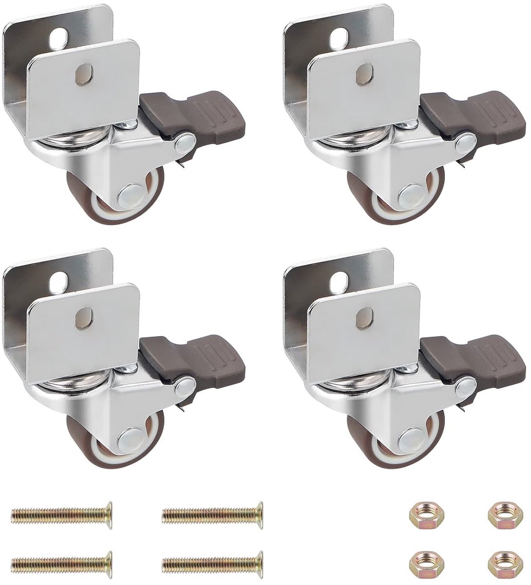 SnelShoppen - Set van 4 Meubelwielen Ø25 mm met Rem, Swivel Castors voor Meubels, U-Vormige Steun, Geschikt voor Diverse Toepassingen