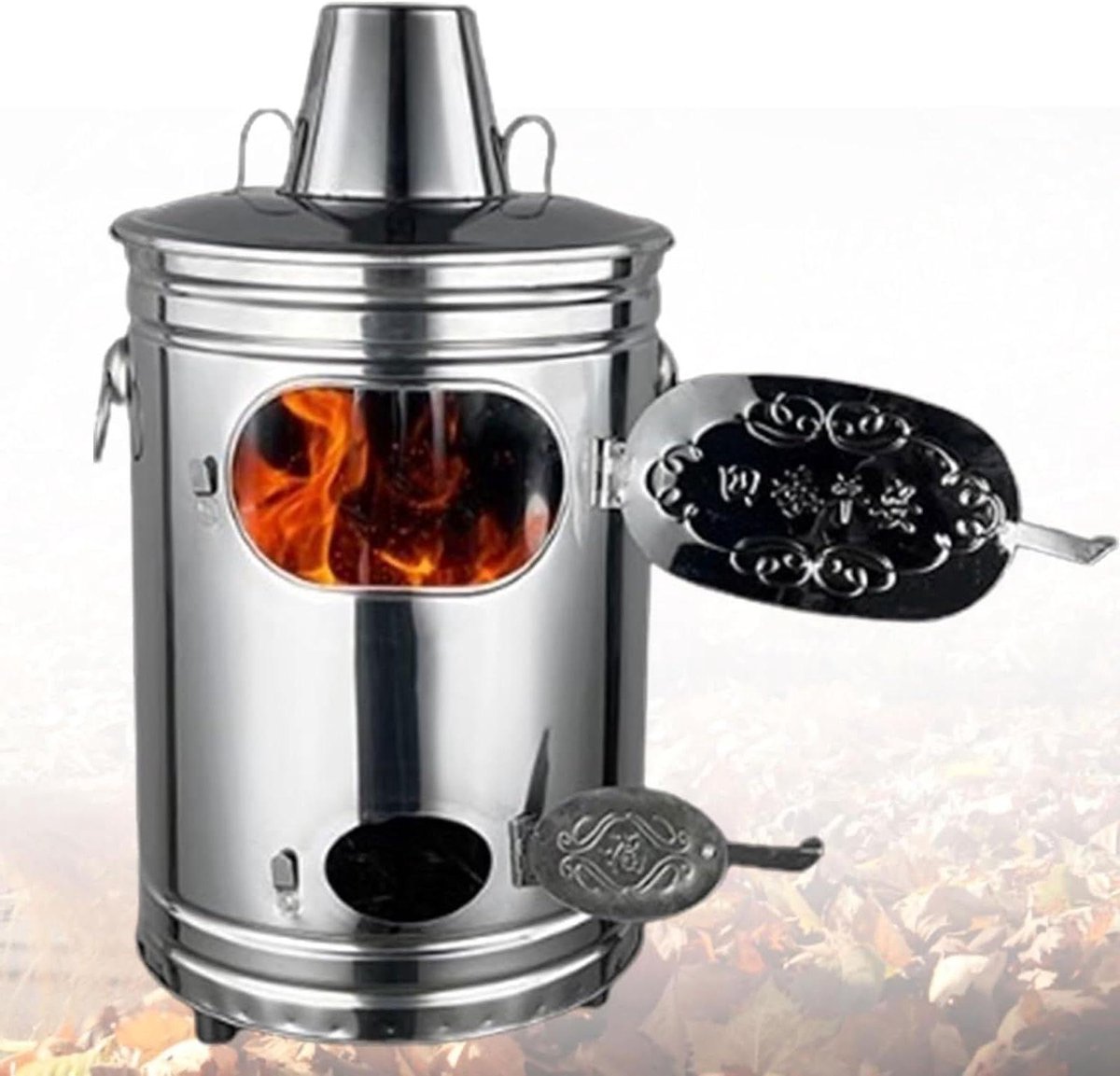 Brandvat Roestvrij Staal - Verbrandingsoven Afval - Tuinafval Verbranden - Zijdeur Ventilatie - 30x30x57cm - Zilver