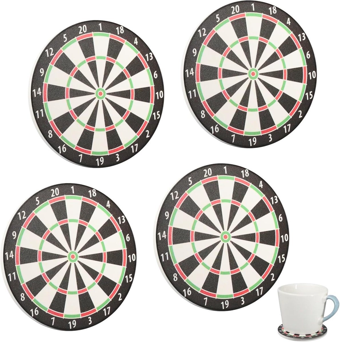 Set van 4 Keramische Coasters van 10 cm - Perfecte Cadeaus voor Dartspelers, Dart Accessoires en Dart Decoratie