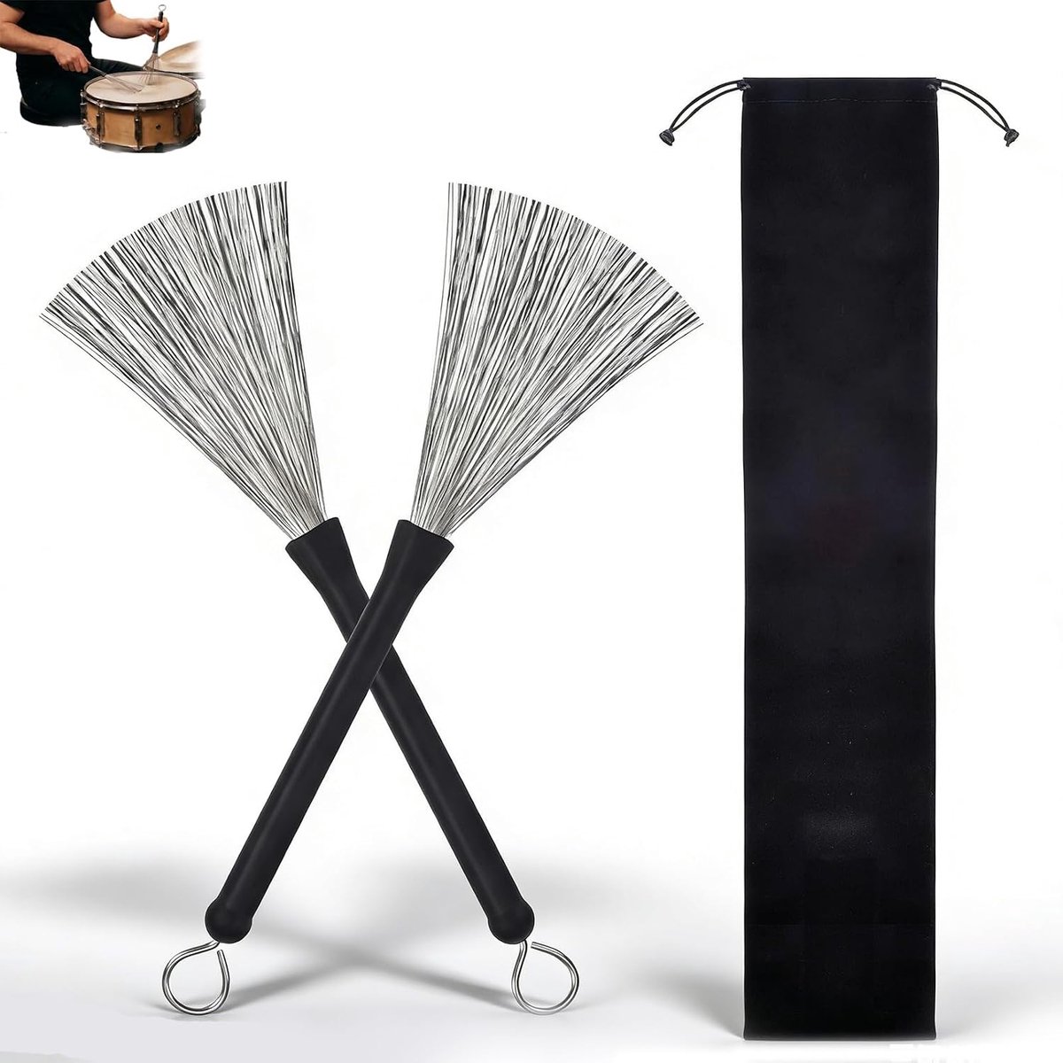 Intrekbare drumbezem, trommelborstel met laag volume, van staal, roestvrij, praktisch, 320 mm, 2 stuks - ShopVlot