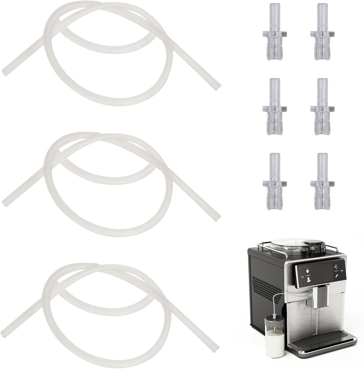 3 stuks melkslangen & 6 stuks aansluitnippels, voor Jura volautomatische koffiemachines Impressa Giga, transparante