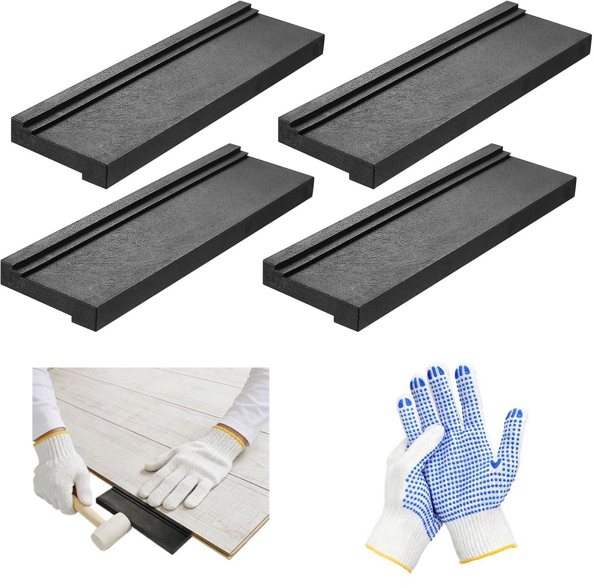 SnelShoppen - Pack van 4 Hammer Houten Laminaat Blok Vinyl Vloer Gereedschap Universele Vloerbedekking Klop Blok Gereedschap met 3 Verschillende Rande