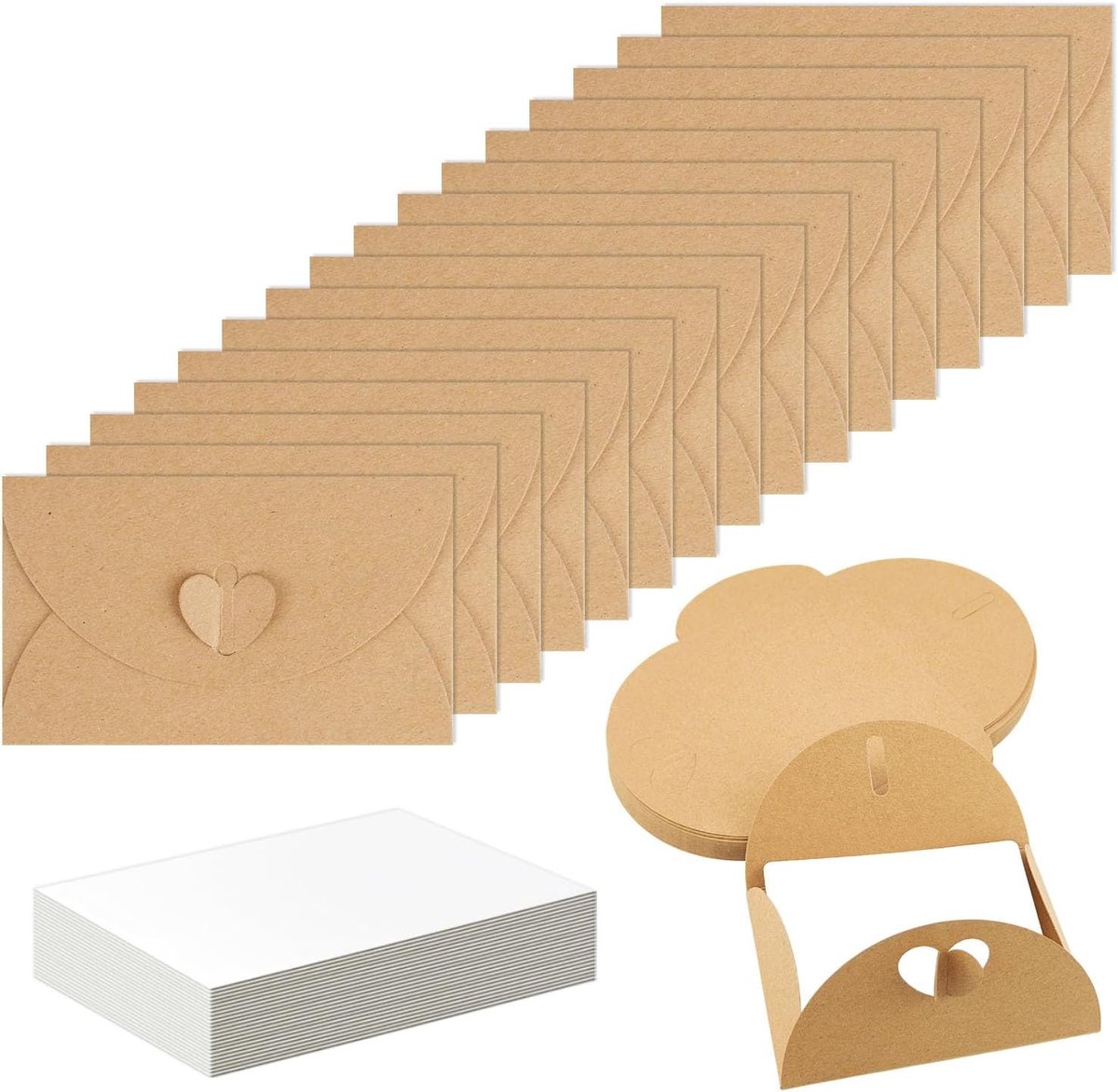 SnelShoppen - 30 Kraft Papier Enveloppen en Mini Kaarten Set, 10.2 x 7 cm Enveloppen en 9 x 6 cm Blank Kaarten, Perfect voor Wenskaarten, Kerst, Trouw